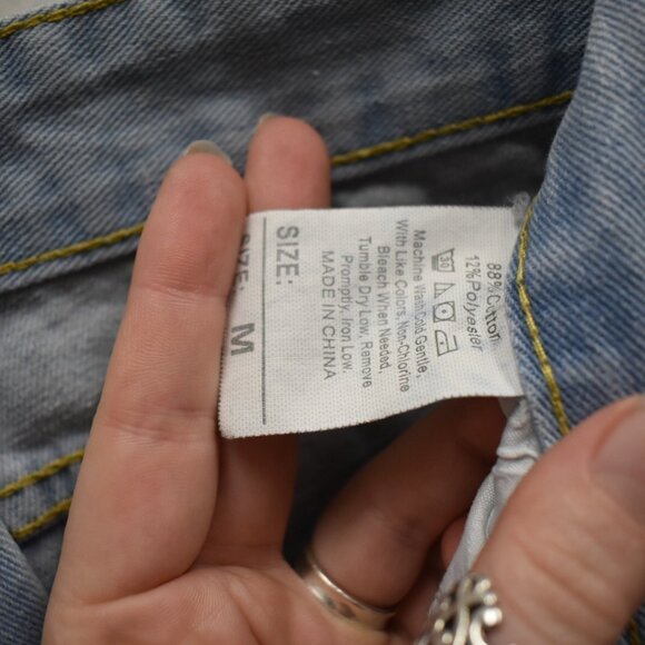 High Rise Shorts M Womens Denim Light Wash Distressed Cutoff Patchwork - Picture 6 of 7